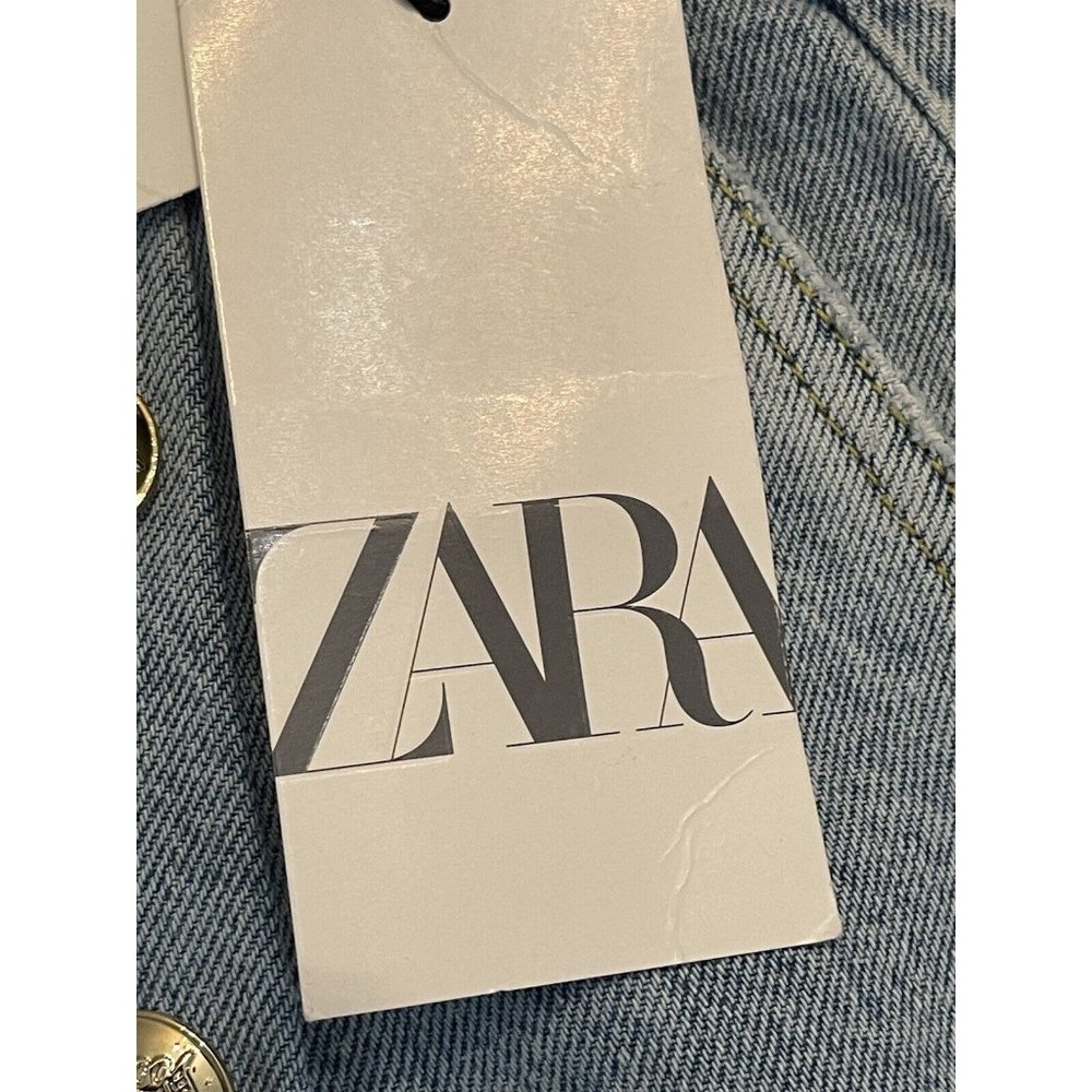 Zara Jeans Womens 34 Blue Light Wash Hi Rise Wide‎ Leg Raw Hem Size USA 2 NWT - Picture 7 of 11